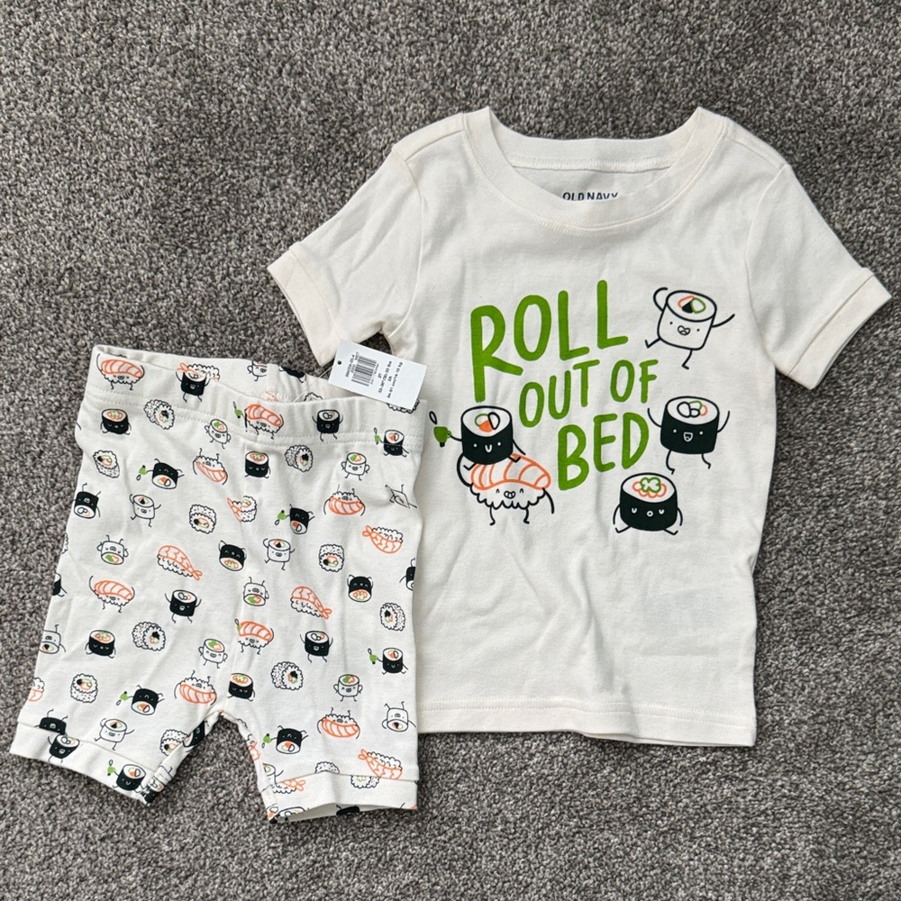 Old Navy Cream and Green Sushi Print Kids Pajama Set